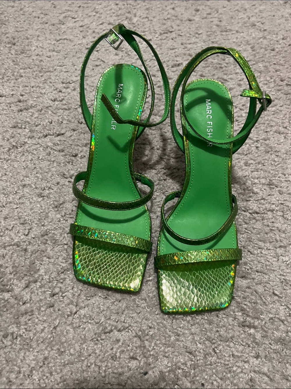 Marc Fisher Iridescent Green Strappy Heels